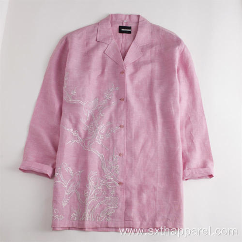 Women Top Blouses Middle Sleeve Linen Shirt